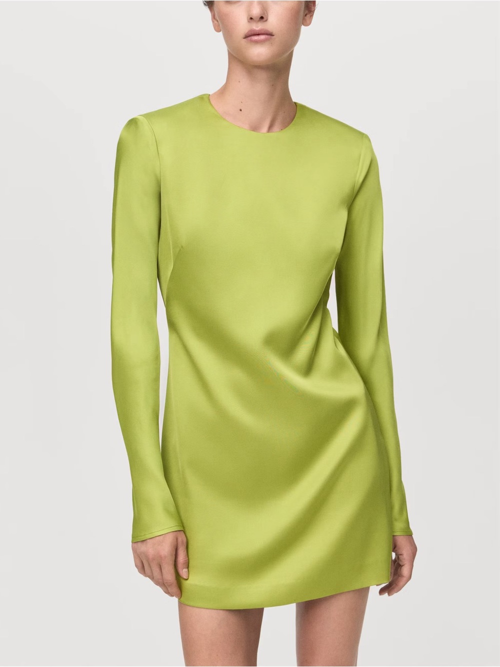 Mango Lime Green Open-Back Satin-Effect Dress Size 6 NWT and Defect